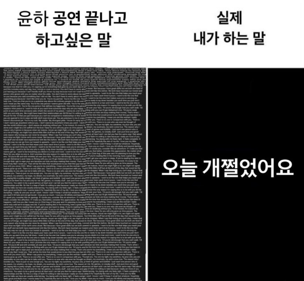 윤하 공연 끝나고 하고싶은 말은 많지만 실제 내가 하는 말은 오늘 개쩔었어요 뿐인 것을 표현한 짤